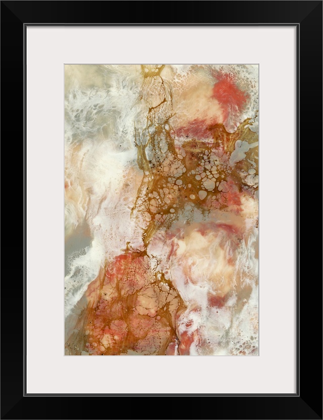 Contemporary abstract painting in nude tones and bubbling, organic shapes.