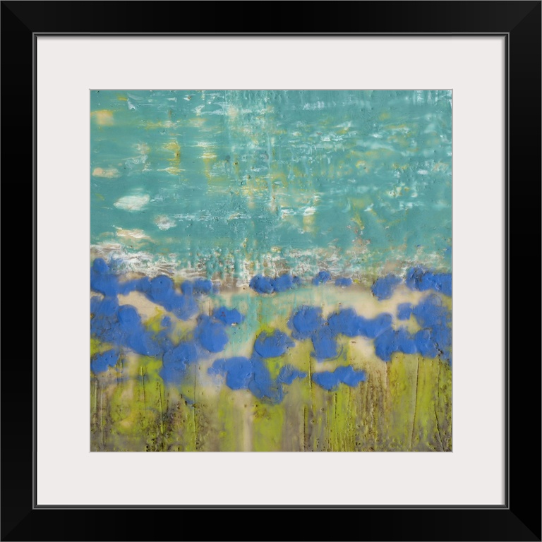Contemporary painting of a field of blue poppies.