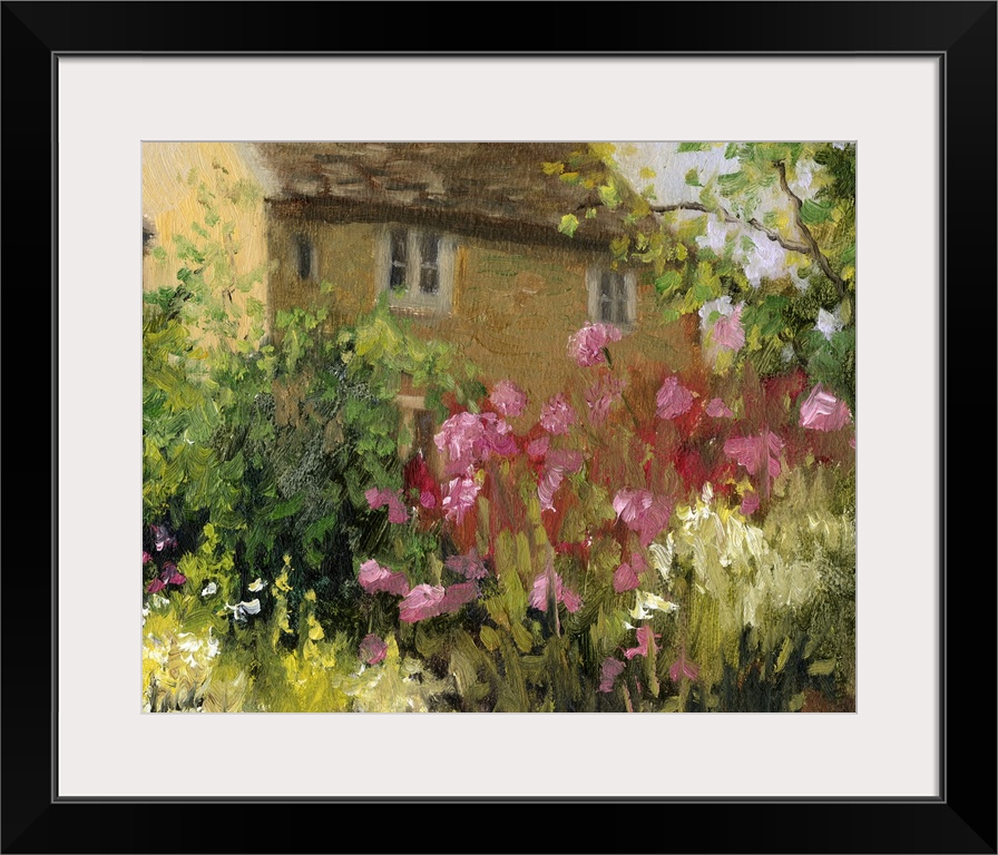 Contemporary painting of a countryside cottage scene.