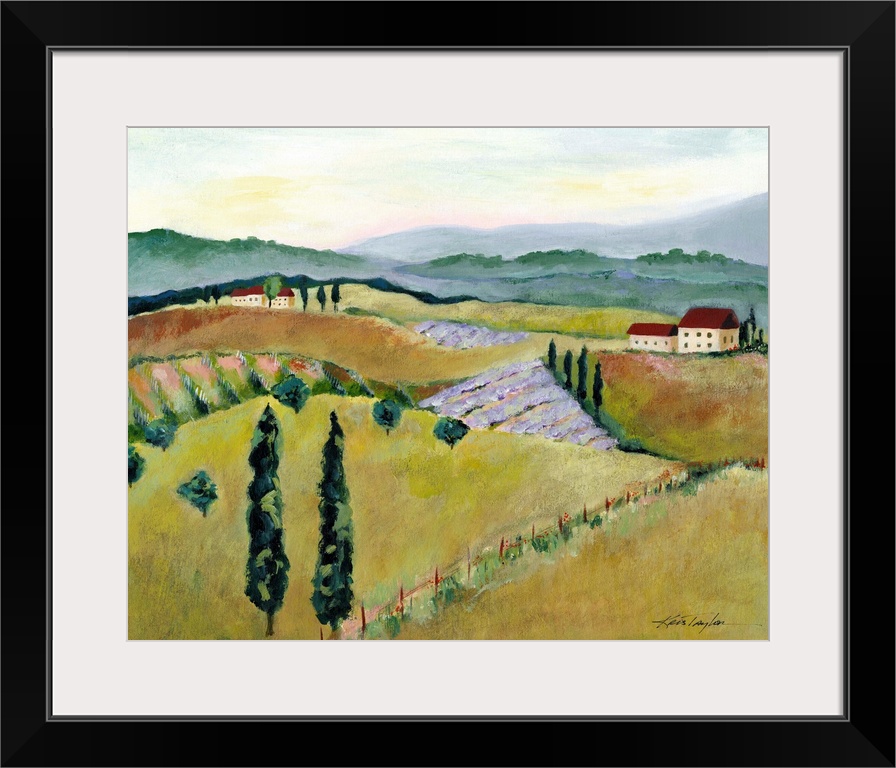 A contemporary painting of an Italian countryside landscape.