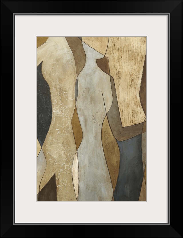 Outlined figures are overlapped onto each other in this abstract piece.
