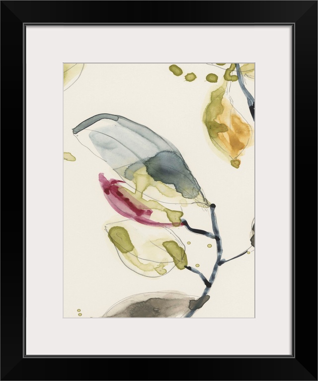 Watercolor abstract branches and leaves. Part of a triptych.