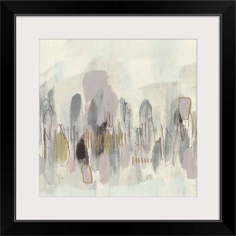 Neutral-toned contemporary painting of abstract shapes.