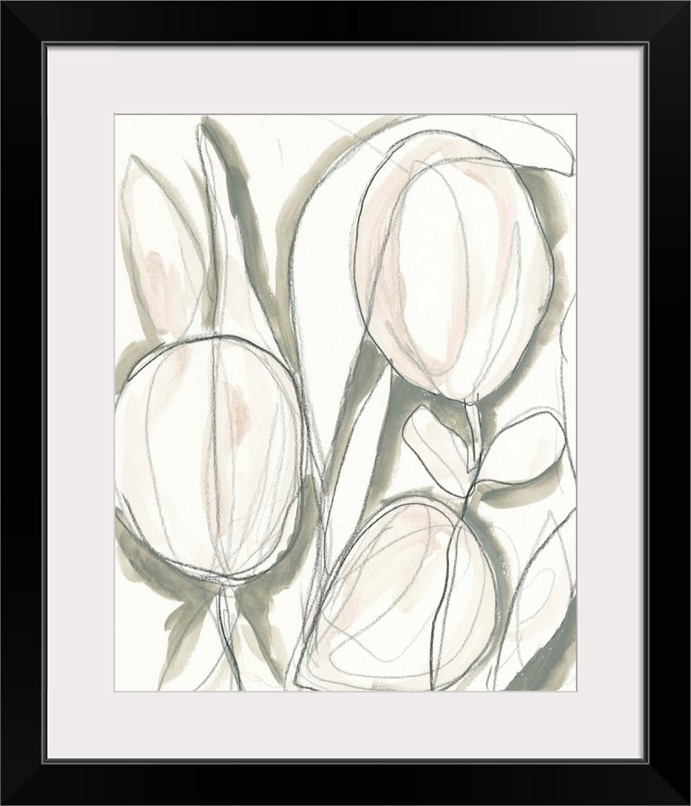 Abstract floral painting in neutral tones.