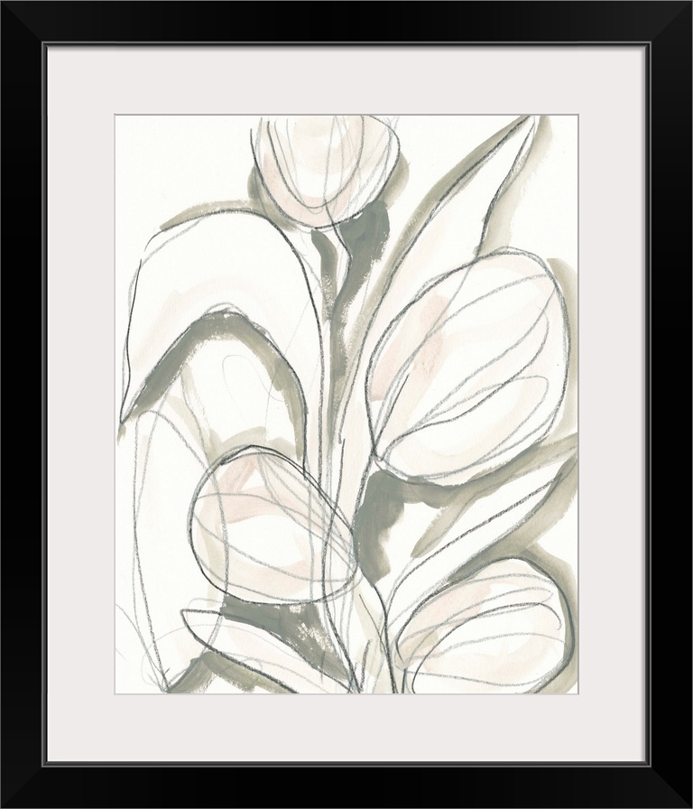 Abstract floral painting in neutral tones.