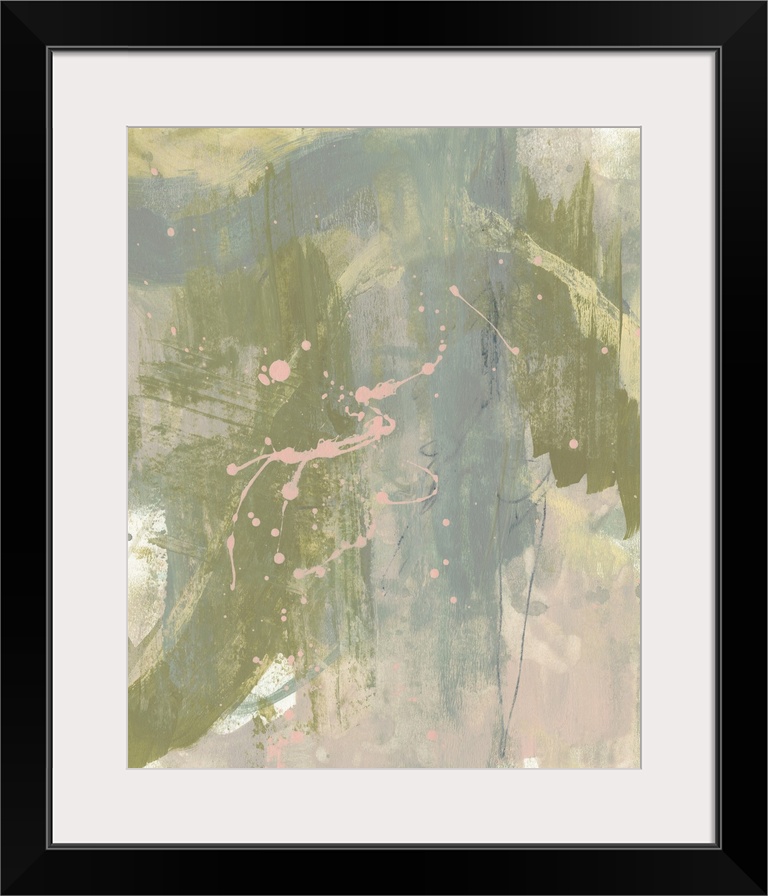 Contemporary abstract in olive green, blush, and blue.