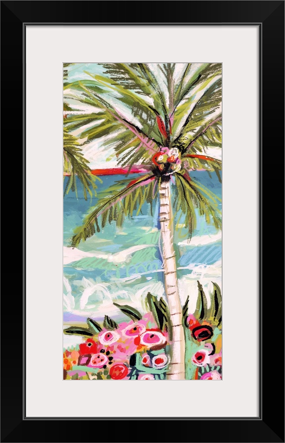 This digital artwork breaks the image down into mottled shapes of color resembling an impressionistic look of a beach scene.