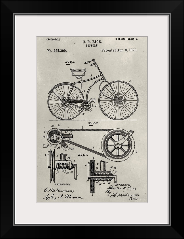 Vintage patent illustration of a bicycle.