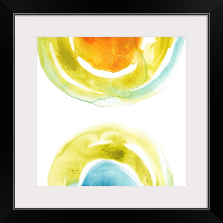 This abstract art illustrates the continuity of energy with vibrant colors in textured circular shapes.