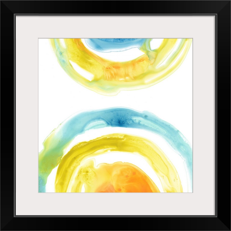 This abstract art illustrates the continuity of energy with vibrant colors in textured circular shapes.