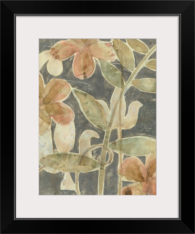 Contemporary floral painting reminiscent of the fresco technique.