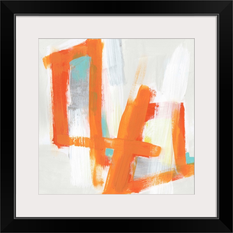 Mid-century inspired abstract painting of broad orange strokes against a neutral background.