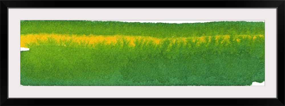 Contemporary abstract painting using a rich kelly green and a golden yellow.