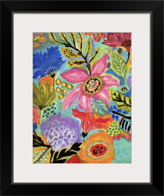 Tropical illustration of colorful blooming flowers in a Boho style.