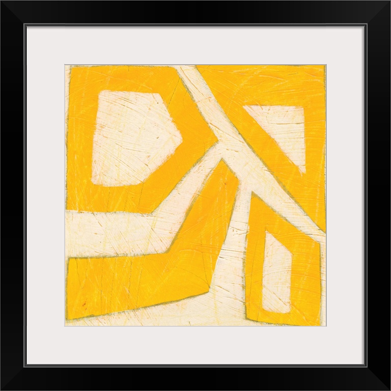 Mid-century inspired painting of abstract shapes in vibrant colors.