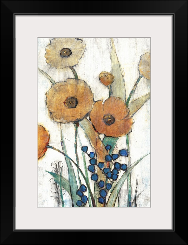 Contemporary art print of poppy flowers in bloom.