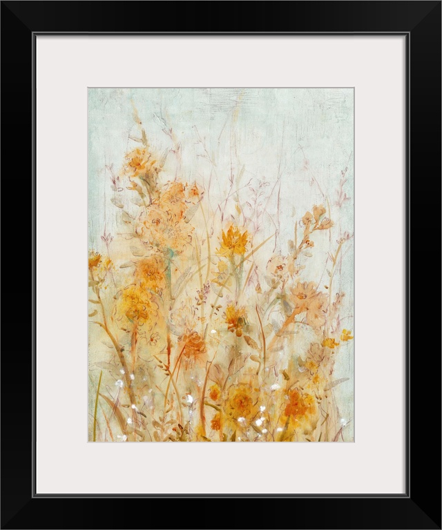 Contemporary painting of pale orange and yellow flowers.