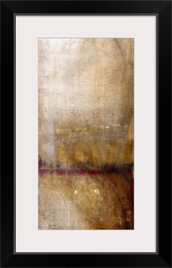 Abstract grunge painting in neutral tones with a variety of textures and brushstrokes.