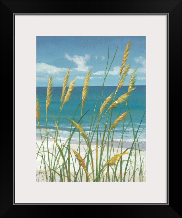 Contemporary painting of beach grasses swaying in the wind.