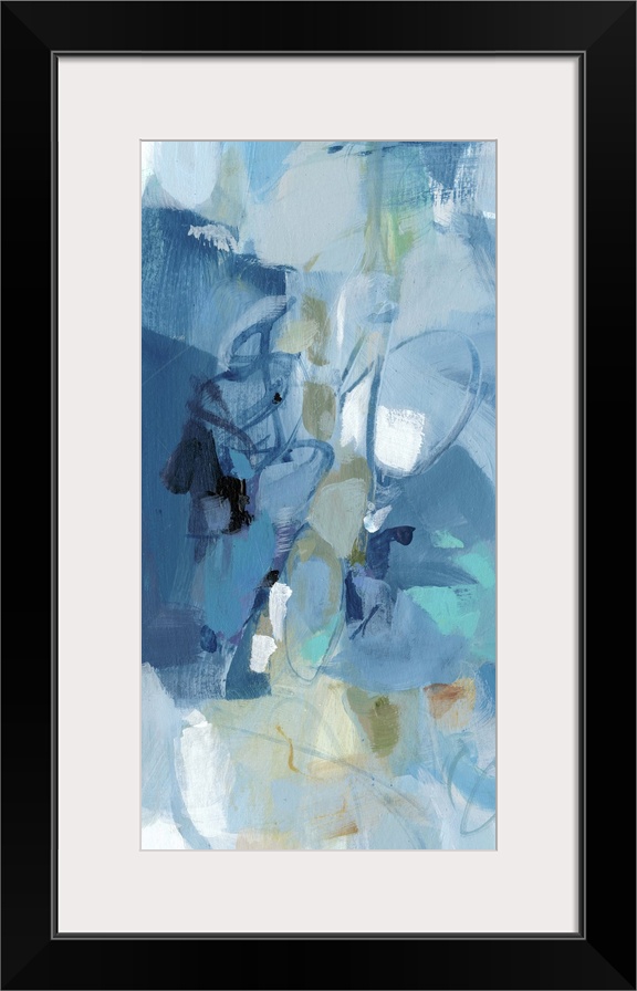 Abstract painting using a variety of blue tones.