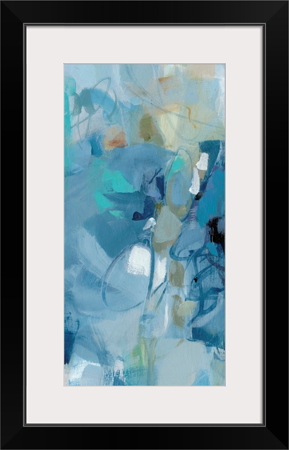 Abstract painting using a variety of blue tones.