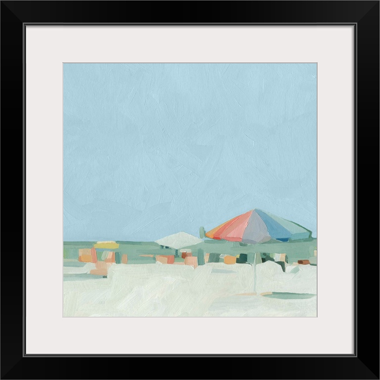 Abstracted beach scene in pastel colors.