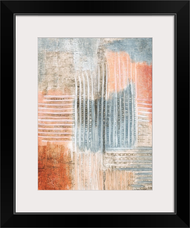 Contemporary abstract artwork with streaks and texture, resembling rust.