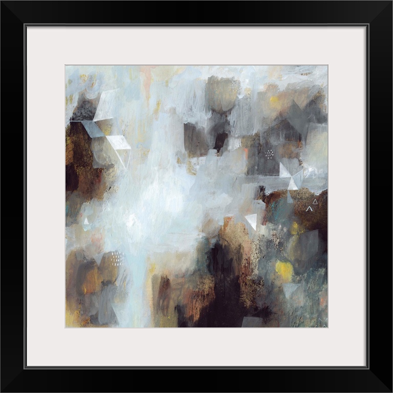 Contemporary abstract painting in contrasting dark and light hues.