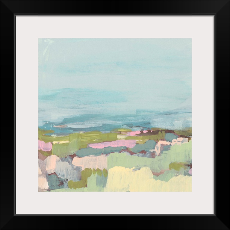 Contemporary abstract landscape in pastel hues.