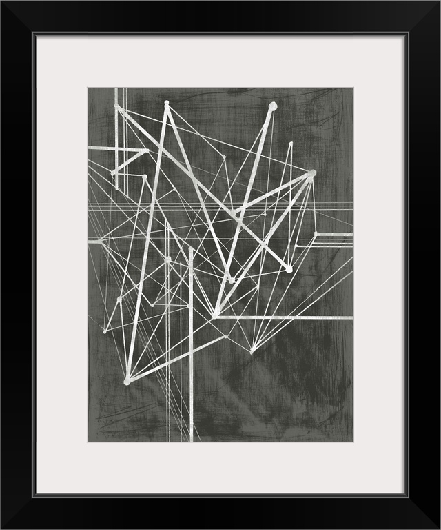 Abstract painting made of several jagged lines on a dark background.