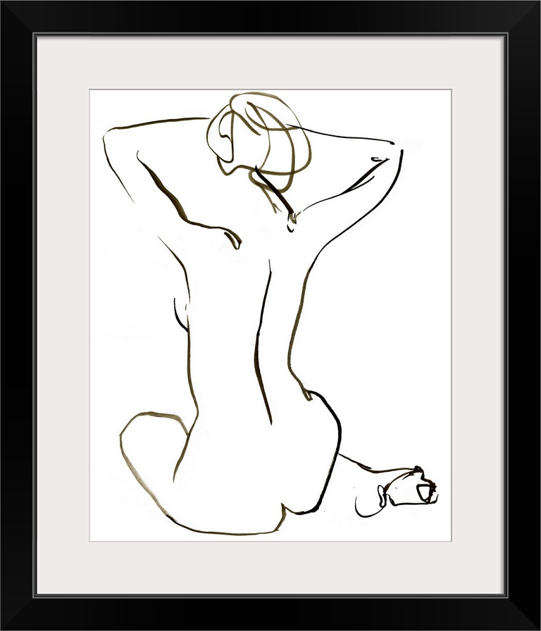 Abstracted nude seated figure on a white background.