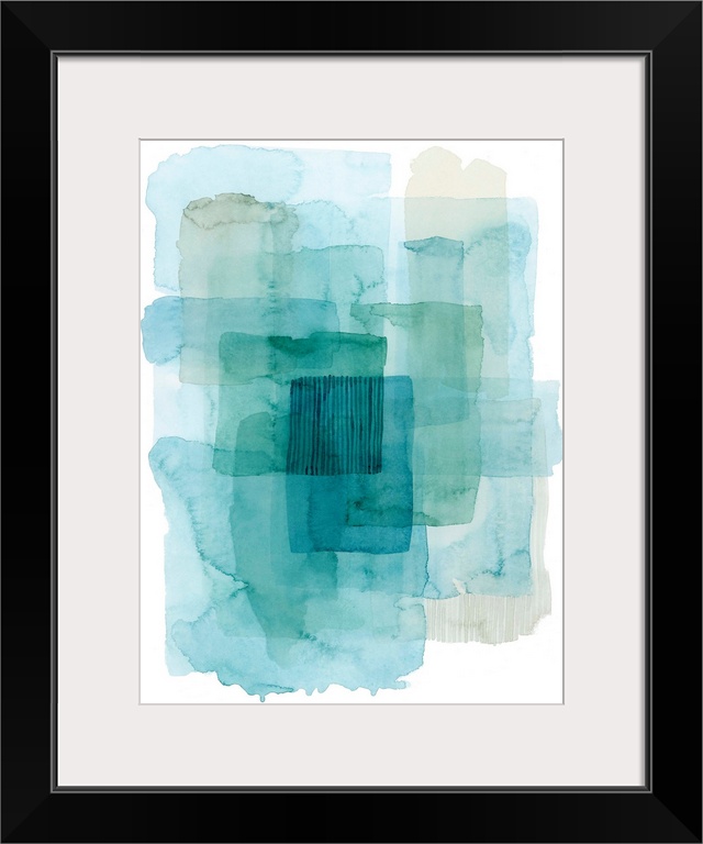 Contemporary watercolor abstract in shades of blue.