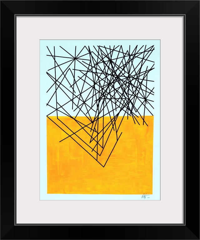 Abstract expression painting in which geometric color and lines invade the space in contrast with different elements: ligh...