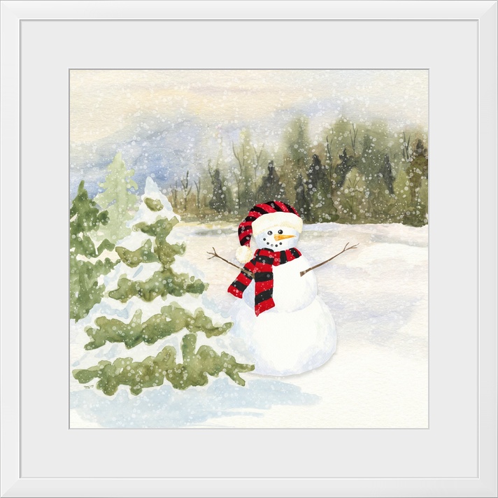 Snowman Wonderland II Red Black Santa Hat