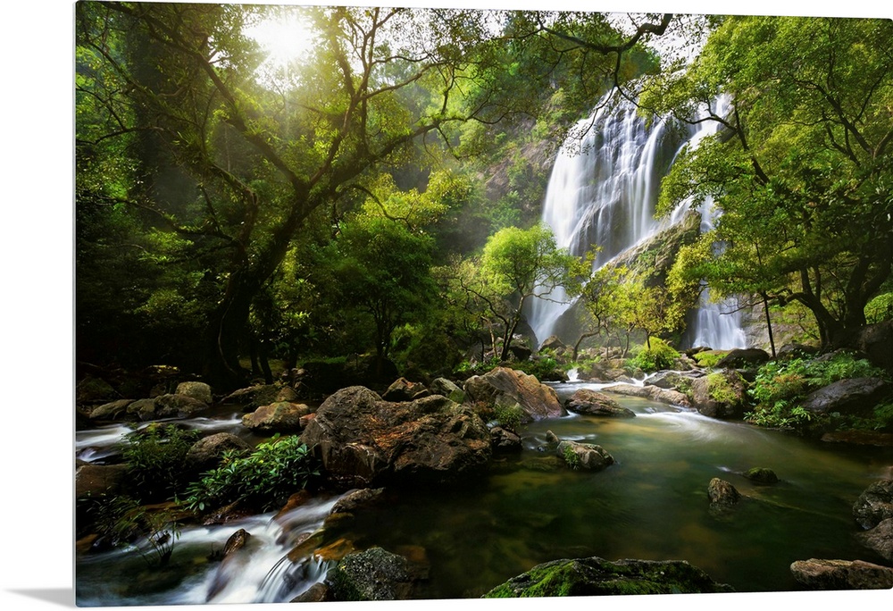 Mountain stream and Waterfall in the autumn