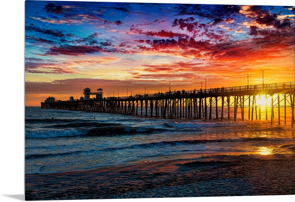 Colorful sunset at the Oceanside Pier. Oceanside is 35 miles North of San Diego, California, USA.