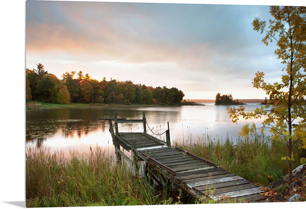 A Dock On A Lake At Sunrise Near Wawa; Ontario, Canada