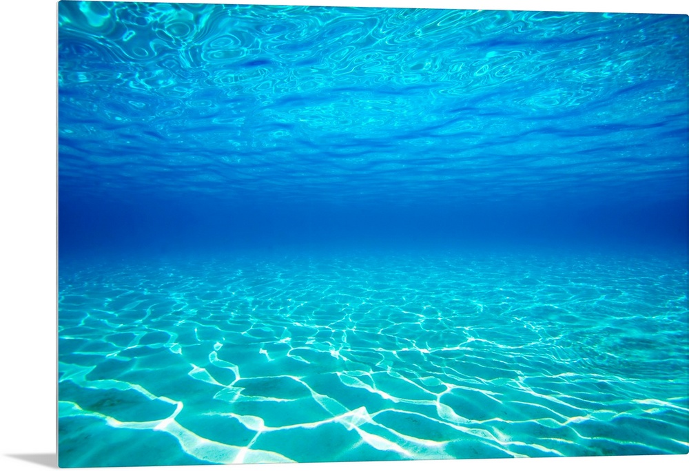 French Polynesia, Underwater Sandy Bottom And Surface Reflection