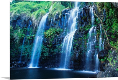 Hawaii, Maui, Hana Coast, Waterfall Flows Into Blue Pool