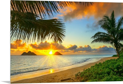 Lanikai Beach With A View Of The Mokulua Islands Off The Coast, Oahu, Hawaii