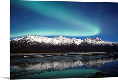 Northern Lights Over Chugach Mts  Knik River Southcentral Alaska