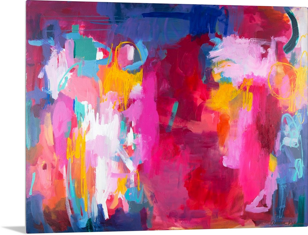 Contemporary artwork in shades of bright pink and red.