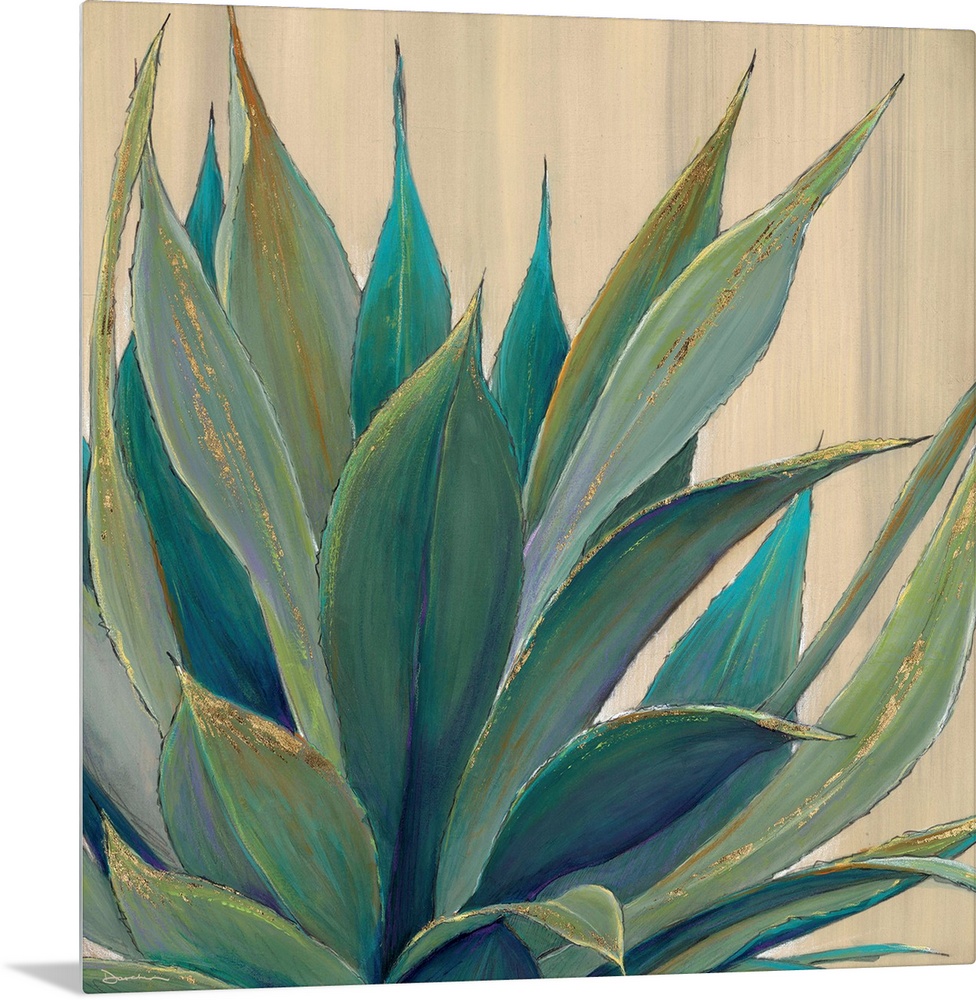 Contemporary home decor artwork of an agave plant against a neutral background.