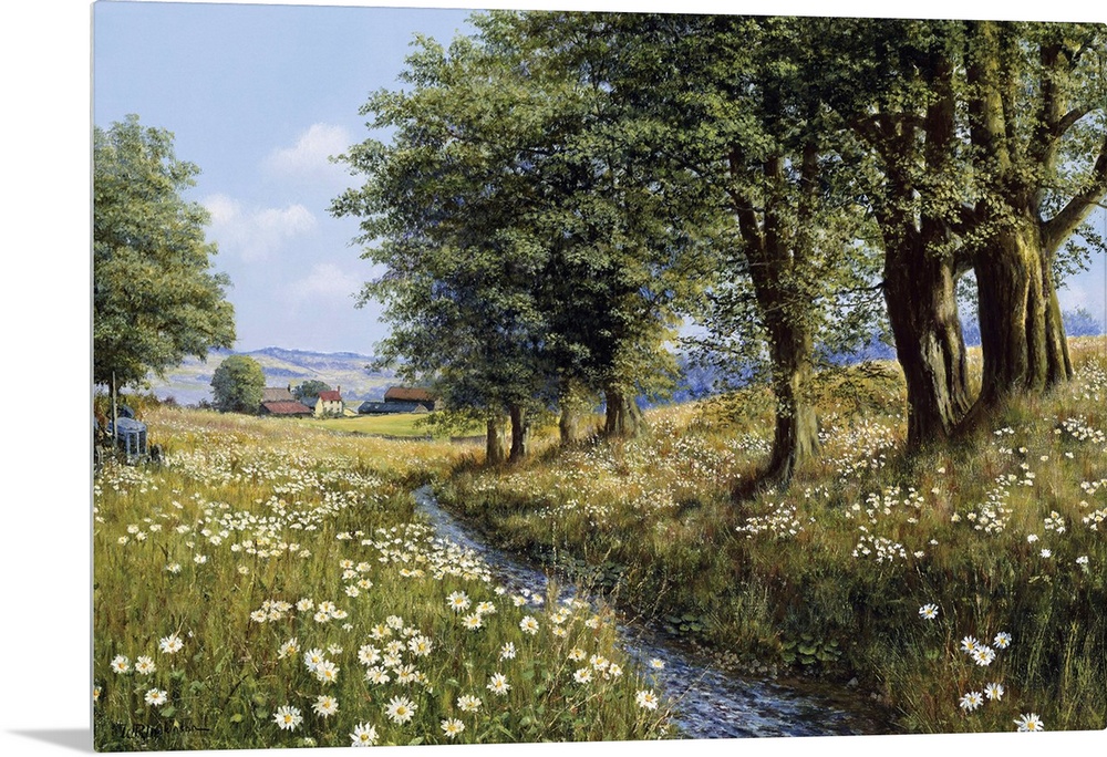 Contemporary painting of a rural countryside landscape.
