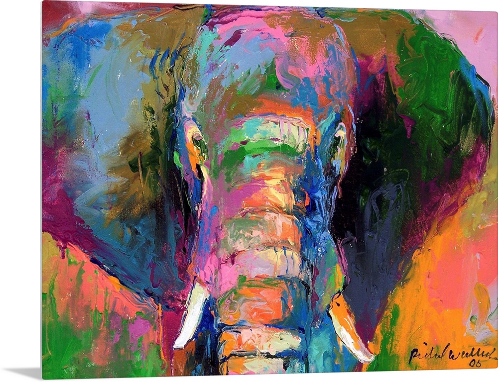 Contemporary vibrant colorful painting of an elephant.