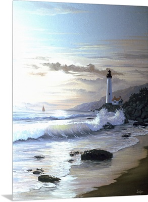 Lighthouse On Beach At Sunset