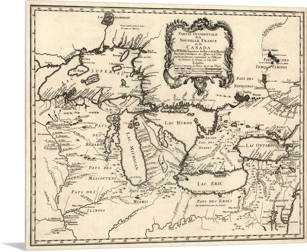 Map of the Great Lakes region, covering the area from Lake Superior to western Quebec, and from Delaware Bay to the Missis...