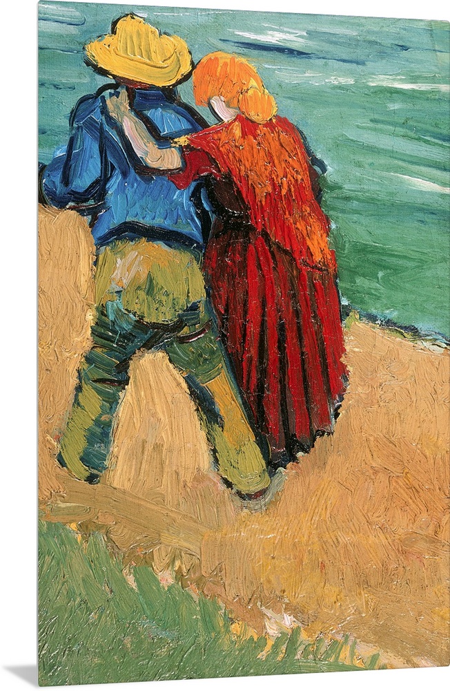 Post-Impressionist Van Gogh painting of a couple in love walking down a dirt path.