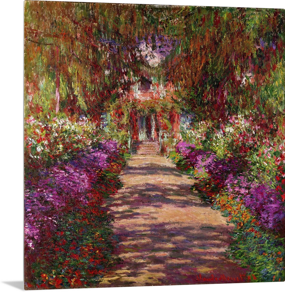 This is an Impressionist painting showing the bright light and mid-day shade of this flower filled scene for home or offic...