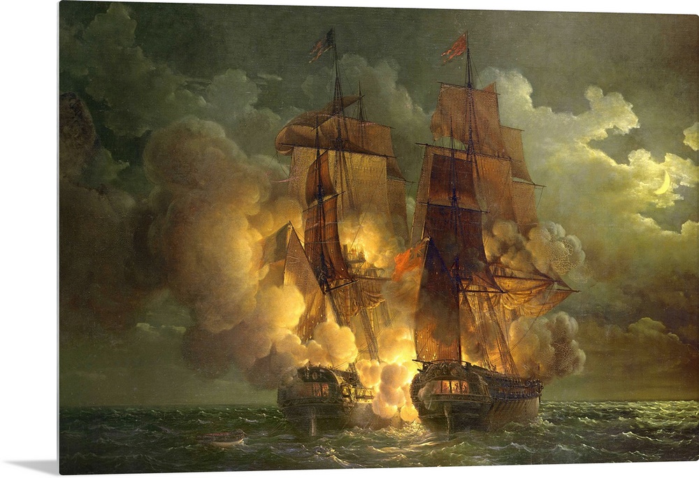 Combat Naval entre la Fregate francoise l'Arethuse et la fregate anglaise L'Amelia en vue des iles de Loz;